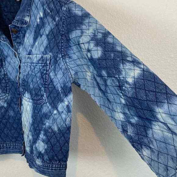 Quilted Denim Jean Jacket PTNY Vintage Women's Funky Upcycled Bleach Dyed sz L - Picture 3 of 11
